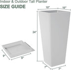 24" Tall White Planters for Outdoor Plants Set of 2, Large Flower Pots Planters with Drainage Holes & Tray, Modern Indoor Tapered Tall Planter for Front Porch