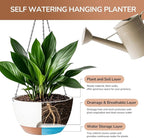 Hanging Planter, 12 Inch Self-Watering Hanging Planters for Indoor Outdoor Plants, Hanging Basket for Plants Flowers Outdoor (White)