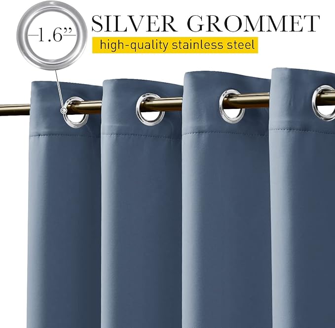 NICETOWN 2 Panels Gazebo Curtains Outdoor Waterproof & Windproof, Top & Bottom Grommet with Back Tab Wind-Break Outdoor Dividers Blackout Blinds with Fixed Rope for Patio, Stone Blue, W52 x L95