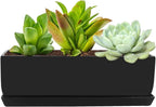 Vencer 14 Inch Rectangular Modern Minimalist Ceramic Succulent Planter Pot - Window Box with Saucer,Office Desktop Potted Stand,Black,VF-0175B