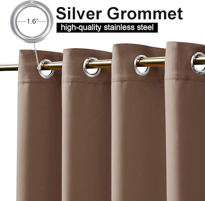 NICETOWN 2 Panels Weighted Blackout Curtains Patio Waterproof, Thermal Insulated Stainless Steel Top and Bottom Grommet Wind-Break Outdoor Drapes Keep Privacy for Pergola, W52 by L84, Tan-Khaki