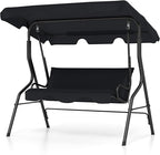 Tangkula 3 Person Porch Swing, Patio Swing with Removable Cushion & Powder-Coated Steel Frame, Outdoor Swing with Canopy for Porch, Backyard, Garden, Balcony (Black)