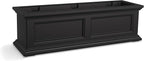 Mayne Fairview 3ft Durable Self Watering Window Box Planter with Wall Mount Brackets, UV & Weather Resistant, Double Wall Design, New England Architecture for Outdoor Décor, Black