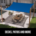 GORILLA GRIP Heavy Duty Sun Shade, UV Protection Fade Tear and Rust Resistant Rectangle Sunshade Canopy, Curved Edges Blocks Sunlight, Breathable Sail, Outdoor Patio, Lawn Garden 12x12 FT Blue