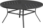 VICLLAX Round Patio Table with Adjustable Umbrella Hole for 8, All Weather Metal Outdoor Dining Table for Lawn Garden, 59.8" Outdoor Coffee Table, Black Tabletop