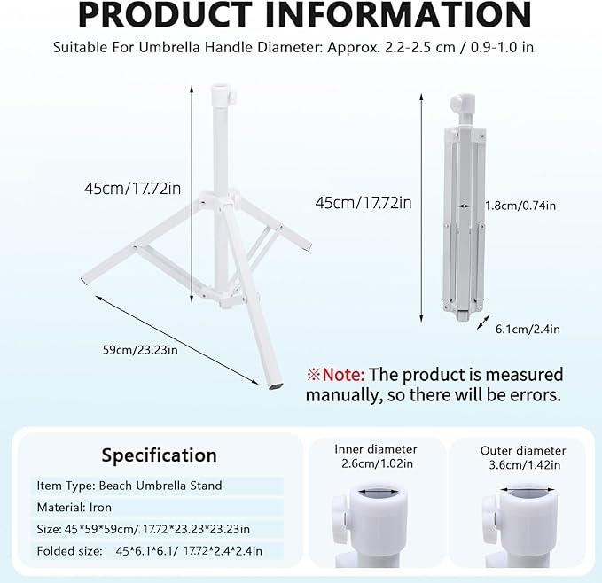 Beach Umbrella Stand Base,Portable Foldable Sun Umbrella Stand White Triangular Iron Support Base for Patio Beach Garden Camping Fishing Outdoor Sunshade Stand