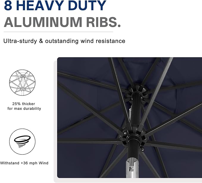 ABCCANOPY Durable Solar Led Patio Umbrellas with 32LED Lights 9FT (Deep Blue)
