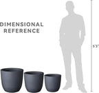Kante 20",16.5",13.4" Dia Round Concrete Planters (Set of 3), Outdoor Indoor Modern Decorative Plant Pots with Drainage Hole & Rubber Plug for Home & Garden, Charcoal