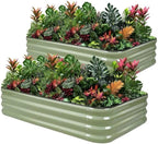 1MORE Raised Garden Bed -5X3X1 Galvanized Planter Box for Outdoor Gardening,4 in 1 Modular Raised Bed Kit with Protective Tape, Gloves for Herb，Ideal for Vegetables and Plants.Green-2Pcak