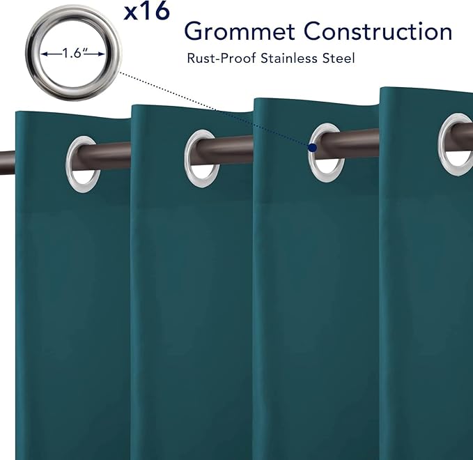 PureFit Outdoor Curtains for Patio Waterproof Weatherproof, UV and Fade Resistant Outside Curtains for Gazebo, Front Porch, Pergola, Sun Blocking Privacy Curtain, 52W x 84L inch, 1 Panel, Teal