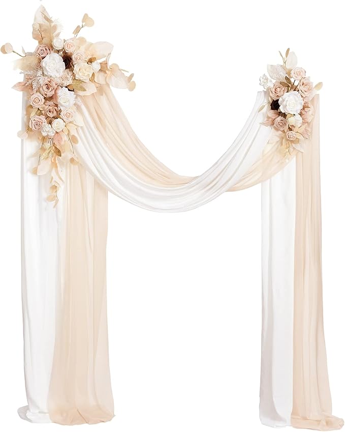 Artificial Flower Wedding Arch Kit, 4-Piece Set in White, Beige and Gold