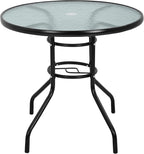 32in Outdoor Table Patio Dining Table Outdoor Dining Table with Umbrella Hole Round Tempered Glass for Yard Bistro Lawn Balcony