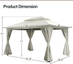 LAUSAINT HOME Semi-Permanent Outdoor Patio Gazebo 10'x13', Heavy Duty Party Tent Shelter with Double Roofs, Mosquito Nettings and Privacy Screens for Backyard, Garden, Lawn, Cream White