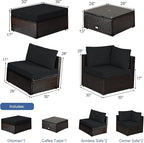 Tangkula 6 Piece Patio Furniture Set, Outdoor Deck Lawn Backyard Durable Steel Frame PE Rattan Wicker Sectional Sofa Set, Conversation Set with Coffee Table (Black)