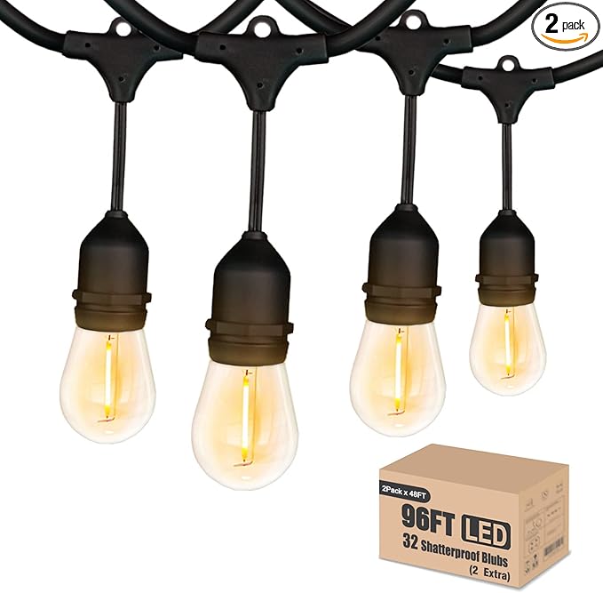 String Lights 2200K Warm Yellow LED, IP65 Waterproof, Linkable