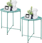 Garden 4 you End Table Set of 2, Outdoor Side Table, Small Patio Table Metal Side Table, Round Folding Side Table, for Outdoor and Living Room,Green