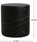 Christopher Knight Home Outdoor Round Side Table,Patio Garden Stool End Coffee Table,Decorative Accent Table for Patio,or Balcony,Lightweight Concrete Material,Black Marble