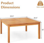 Tangkula Patio Wood Coffee Table, Solid Acacia Wood 35.5 Inches Side Table with Slatted Tabletop, Outdoor Square Table for Backyard, Porch, Balcony