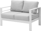 Wisteria Lane Patio Furniture Aluminum Loveseat, All-Weather Outdoor 2 Seats Sofa Couch, White Metal Chair with Light Grey Cushions