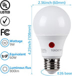 TORCHSTAR Dusk to Dawn Light Bulbs Outdoor, Sensor A19 LED Light Bulb, Auto on/Off Photocell Automatic for Outdoor Lighting, 2700K, Pack of 4
