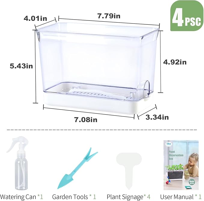 Self Watering Planters - 4 Pack Rectangular Clear Plant Pots with Drainage Holes for Indoor Plants