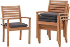OC Orange-Casual Stackable Patio Dining Chairs Set of 4, Outdoor Acacia Wooden Chairs w/Armrest & Removeable Fabric Cushion, for Porch, Backyard, Garden, Indoor, Dark Grey