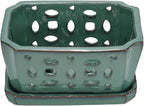 W&W Orchid Pot with Holes and Saucer for Repotting, Green, 9.7 Inches