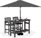 SERWALL Outdoor Bar Set with 9ft Umbrella, All-Weather HDPE Patio Bar Chairs and Table, Outdoor Furniture Set for Poolside, Backyard, Garden - Grey