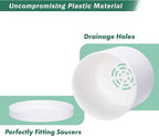 Planter Pots, Set of 2 Matte White Plastic Modern Planters with Saucers