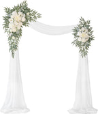 Artificial Flowers Wedding Arch Swag Kit, White Roses, Chiffon Drape, 3 Pieces