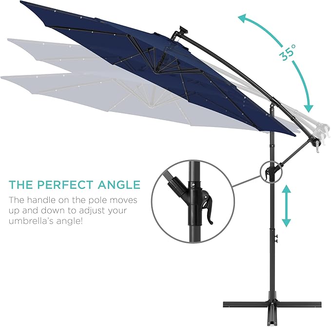 Best Choice Products 10ft Solar LED Offset Cantilever Hanging Market Patio Umbrella, 8 Sturdy Ribs, Easy Adjustment - Navy Blue