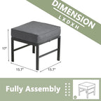 2 Pieces Outdoor Ottomans for Patio, No-Assembly Aluminum Outdoor Patio Footstool with Gray Cushions, Small Aluminum Patio Seat for Porch Yard Garden Deck, Grey Frame