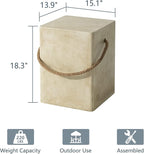 COSIEST Set of 2 Concrete Side Table, Rectangular Outdoor Side Table w Hemp Rope Handles,15''Patio Side Tables End Table, Outdoor Accent Side Table for Garden and Patio, Beige