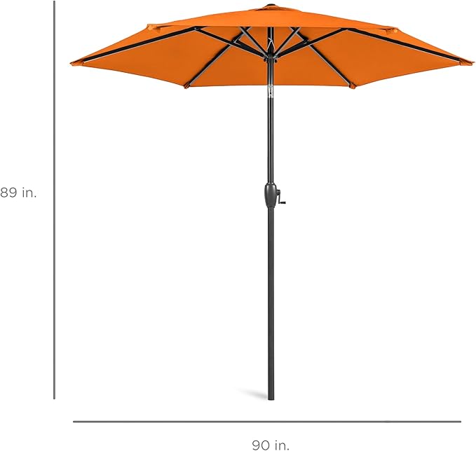 Best Choice Products 7.5ft Heavy-Duty Round Outdoor Market Table Patio Umbrella w/Steel Pole, Push Button Tilt, Easy Crank Lift - Orange