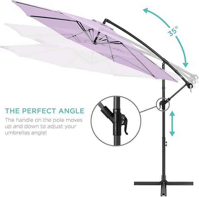 Best Choice Products 10ft Offset Cantilever Hanging Market Patio Umbrella, 8 Sturdy Ribs, Easy Adjustment - Lavender