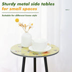 Metal Outdoor Side Tables Set of Two Small Outside Round End Table for Patio Modern Accent Garden Corner Table for Small Spaces, Balcony, Porch, Weather-Resistant Plant Stand Indoor, Yellow