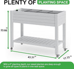 Raised Garden Bed with Legs, 33.66" Tall Self-Watering Resin Planter Box with Lockable Wheels Drainage Plug and Gauge for Vegetables, Flowers, Storage Shelf for Tools and Accessories (Ashen)
