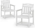 Patio Chairs Set of 2, HDPE Outdoor Dining Chairs with Wide Seat, All Weather Oversized Porch Chair for Garden, Backyard, Deck - White