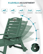 Ciokea Lounge Chair Outdoor, Oversized Chaise Lounge Chair with 5 Positions, HDPE, Patio Lounge Chair with Wheels & Cup Holder for Pool, Deck, Poolside, Green