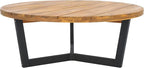 SAFAVIEH Outdoor Collection Leo Natural/Black Solid Wood Round Coffee Table