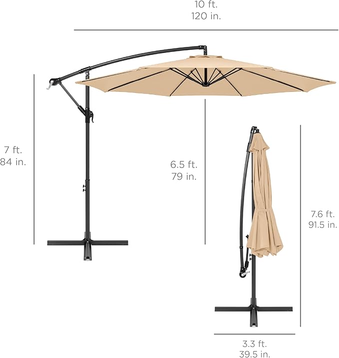 Best Choice Products 10ft Offset Cantilever Hanging Market Patio Umbrella, 8 Sturdy Ribs, Easy Adjustment - Sand