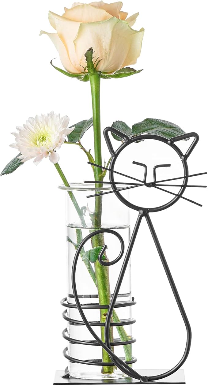 Terrarium Propagation Station, Cat Design, Glass and Iron