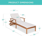 Best Choice Products 79x26in Acacia Wood Chaise Lounge Chair Recliner, Outdoor Furniture for Patio, Poolside w/Slide-Out Side Table, Foam-Padded Cushion, Adjustable Backrest, Wheels - Cream