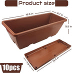 QPEY Window Box Planter, 10 Pack 17 Inch Plastic Flower Box with Tray Rectangular Planters for Outdoor Indoor Plants Garden Home Decor (red)