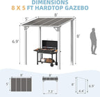 AECOJOY 8' x 5' White Gazebo Outdoor Pergola for Patio, Lean to Hard Top Grill Gazebo Shelter Pergolas and Gazebos Clearance with Roof, Small Wall-Mounted Heavy Duty Awnings for Patio, Decks, Backyard