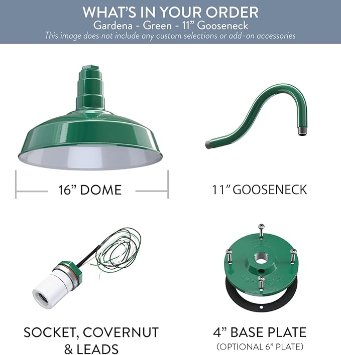 Wall Light, Green Farmhouse Barn Sconce with 16-Inch Dome