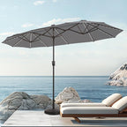 PHI VILLA 13ft Patio Umbrella with 120 PCS Solar-Powered LED Color-Changing Lights, Double-Sided Large Rectanglular Umbrella Outdoor for Table with Crank Lift,Light Grey(No Base)
