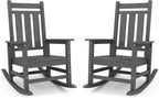 KINGYES Oversized Outdoor Rocking Chair Set of 2, All-Weather Patio Rocking Chairs for Porch, HDPE Outdoor Patio Rockers with High Back & Wide Seat for Garden, Lawn, Gray