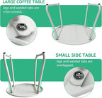 Patio Outdoor Coffee Table Set of 2, Weather Resistant Steel Round End Tables, Outdoor Nesting Table for Patio, Balcony, Bistro and Indoor, Black (White)