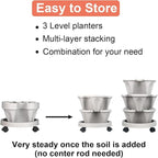 Vertical Planter 3 Tier Stackable Planters Garden Planters Strawberry Herb Flower and Vegetable Planter Indoor Outdoor Gardening Pots with Removable Wheels and Tools